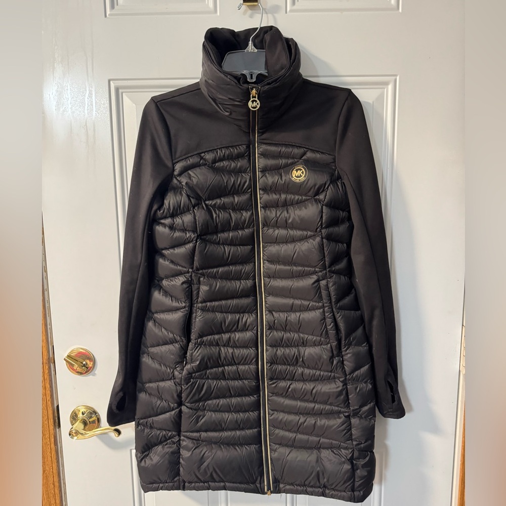 Michael Kors Black Puffer Jacket with Gold Accents
